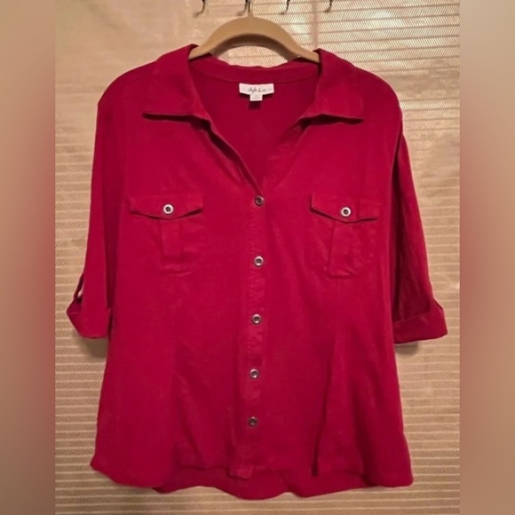 STYLE & CO~ RED~ 100% COTTON BLOUSE~ LG - Picture 1 of 6